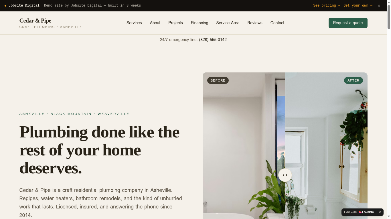 Cedar & Pipe site preview